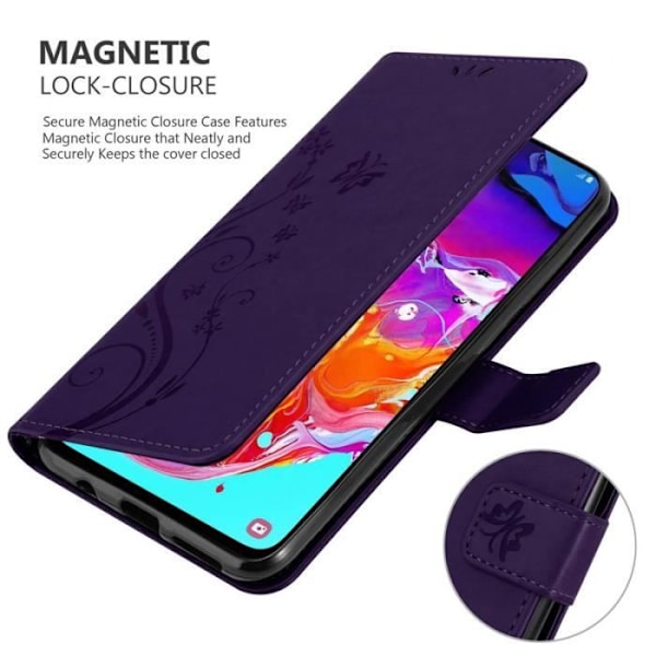 Fodral till Samsung Galaxy A70 - CADORABO - Lila - Imiterat läder - Blommönster - Stativfunktion Lila