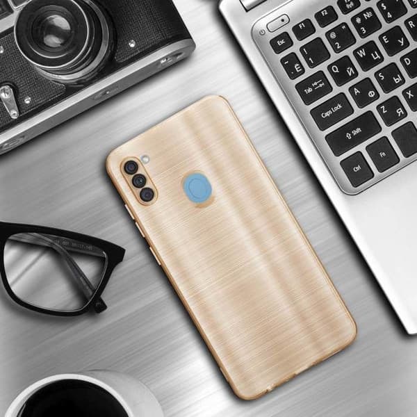 Skyddsfodral för Samsung Galaxy A11 / M11 Borstad Guld Kameraskydd Gul