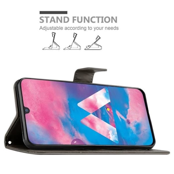Fodral till Samsung Galaxy M30 - CADORABO - Blommönster - Imiterat läder - 3 kortplatser - Praktiskt stöd Grå