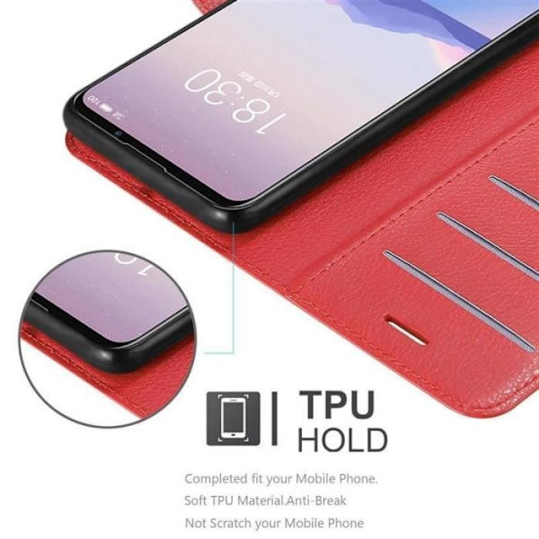 Fodral - CADORABO - MEIZU 16Xs - Rött konstläder - Stativfunktion - Kortfack Röd