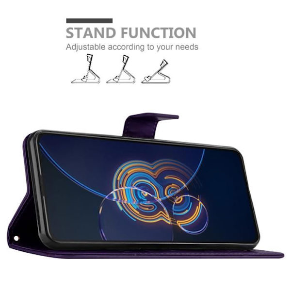 Fodral till Asus ZenFone 8 FLIP Cover i DARK LILAC FLORAL Fodral Skydds blommig plånbok Mörklila blommig