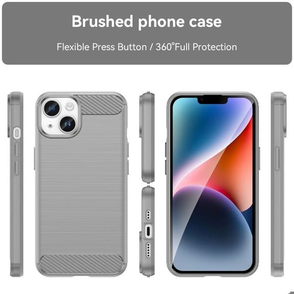 Skal för iPhone 14 PLUS BORSTAD GRÅ Kolfiberdesign Grå