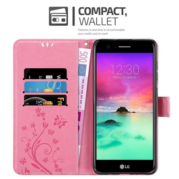 Cadorabo Fodral för LG K10 2018 / K11 / K11 PLUS i PINK BLOMMA Cover Protection Floral ROSENFLORTLAR