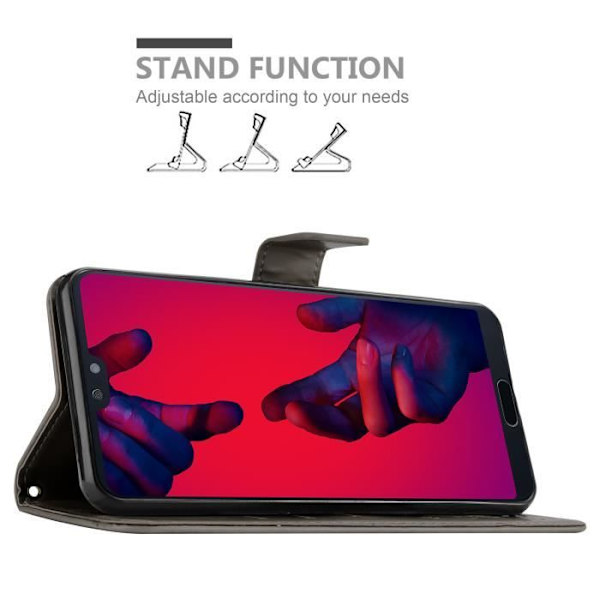 Coque - CADORABO - Huawei P20 PRO / P20 PLUS - Grå Blomma - Simililäder - Ställfunktion Blommig grå