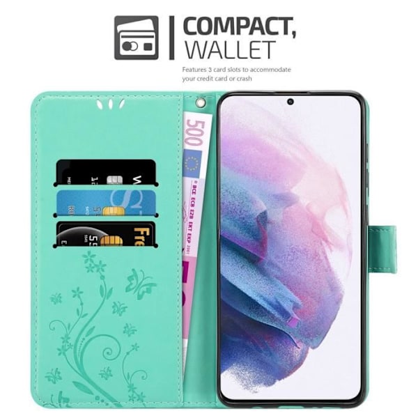 Coque - CADORABO - Samsung Galaxy S21 5G - Similicuir - Blommig - Ställfunktion Turkos