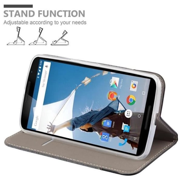 Lenovo (Motorola) NEXUS 6 Fodral i SVART GRÅ från Cadorabo (TYG-LEATHERETTE Design) Fodral med fullständigt skydd med flipskydd