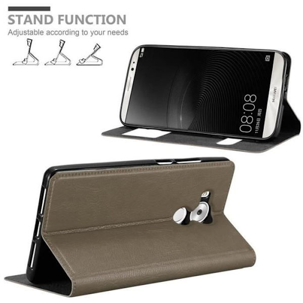 Cadorabo Fodral för Huawei MATE 8 i STONE BROWN – Skyddsfodral med horisontellt stativ och två fönster – View Pocket Case