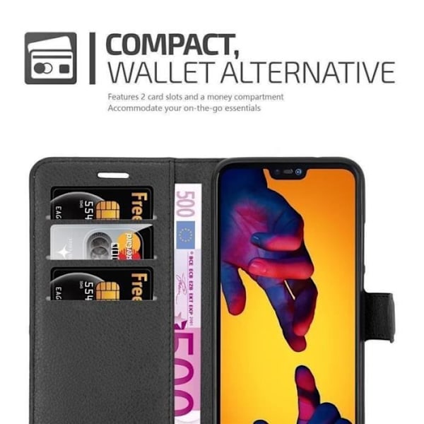 Coque - CADORABO - Huawei P20 LITE - Syntetiskt läder Svart - Horisontellt stöd - 3 kortfack Svart