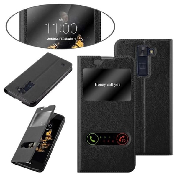 Cadorabo Fodral LG K8 2016 VIEW Två Windows Fodral Fodral Magnetlås Stöd Stativ Kortplats SVART KOMET