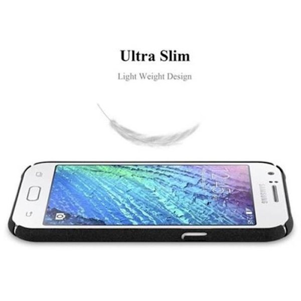 Samsung Galaxy J1 2015 (5) FROSTY BLACK Case Cadorabo DESIGN FROSTY Hard Case Cover Skydd Ultra Slim Bumper Case Svart