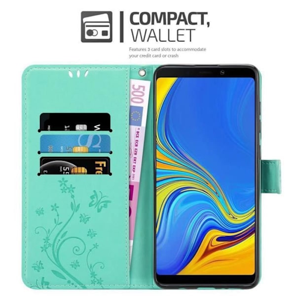 Coque - CADORABO - Samsung Galaxy A9 2018 - Blommig Turkos - Similäkt Läder - Ställfunktion Turkos
