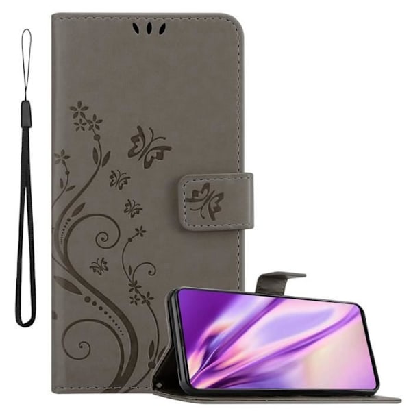 Mobilfodral - CADORABO - Xiaomi Mi 9T / Mi 9T PRO / RedMi K20 - Syntetiskt läder - Blommigt - Ställfunktion Blommig grå