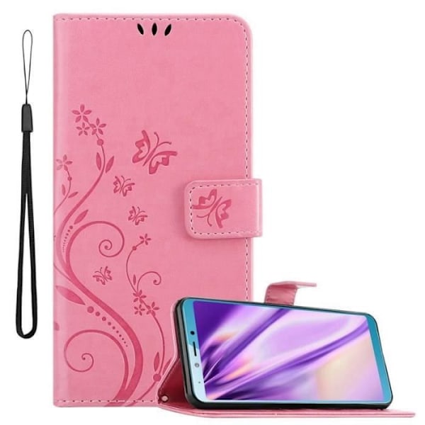 Fodral - CADORABO - Samsung Galaxy A6s - Blommigt konstläder - Magnetisk stängning - Integrerat stöd Rosa