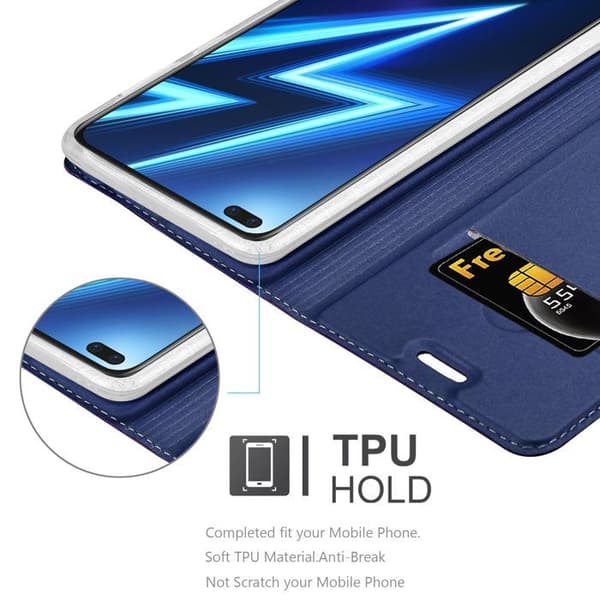 Flip-fodral för Realme 6 PRO i MÖRKBLAU CLASSY Plånbok Stötsäker Blå