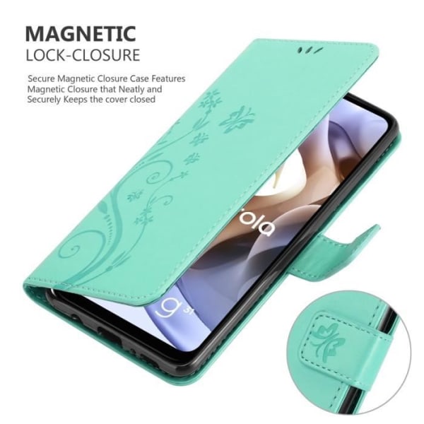 Coque - CADORABO - MOTO G31 / G41 - Blomster Turquoise - Similskinn - Ståfunksjon Turkos