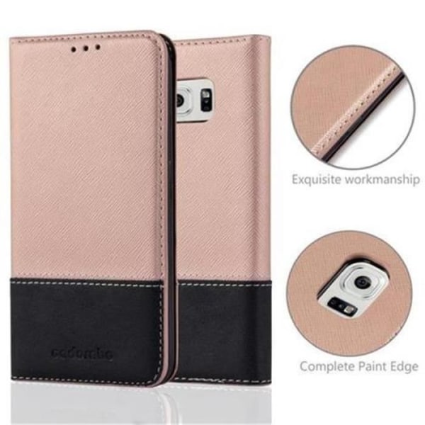 Samsung Galaxy S6 Fodral i SVART ROSA från Cadorabo (LÄDER-LÄDER COMBI Design) Helt skyddande fodral med flipflik