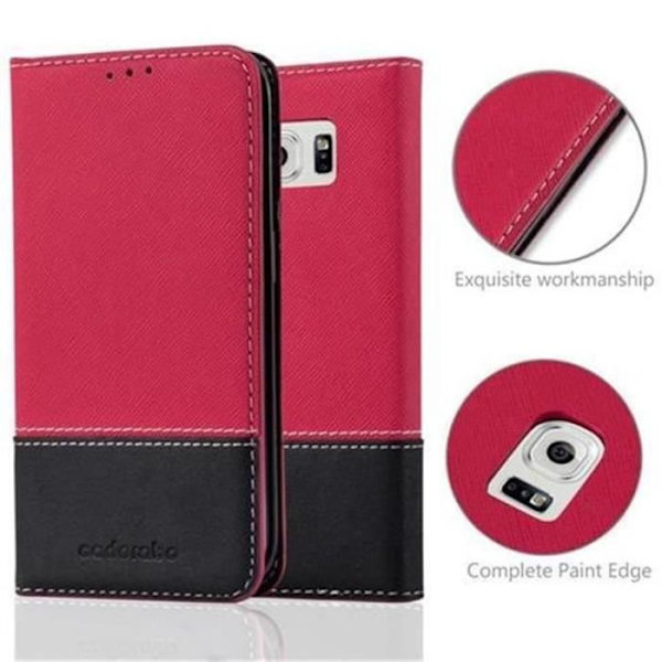 Samsung Galaxy S6 EDGE Fodral i RÖD SVART från Cadorabo (Design COMBI LEATHERETTE-SIMILIDAIM) Fullt skyddsfodral med flik