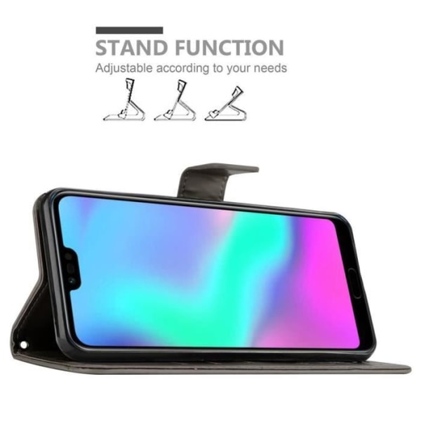Coque Honor 10 - CADORABO - Grå Blommig - Syntetisk Läder - Ställfunktion - Fack för Kort Blommig grå