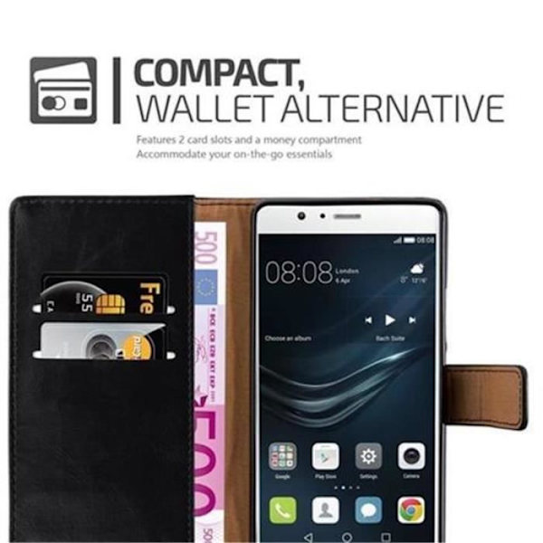 Cadorabo Fodral Huawei P9 LITE JET BLACK LYX Fodral Fodral Fodral Magnetskydd stöder stativ och kortplats