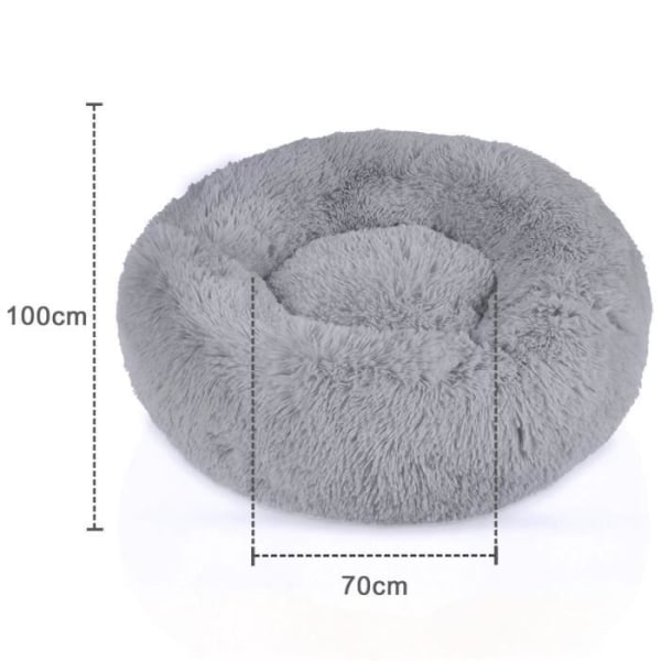 Intirilife Mjuk gosedjursäng i Ljusgrå med en diameter på 100 cm - mjuk och rund säng för katter Hundsäng