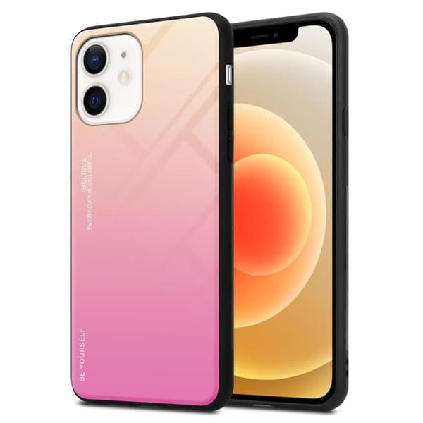 iPhone 12 MINI Fodral i GUL - ROSA Stötsäker Bicolor Design Svart