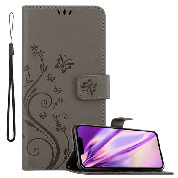 Fodral med lock för iPhone 14 PLUS Etui i GRÅ BLOMMÖNSTER Skydd Design Blommig Plånbok Grå