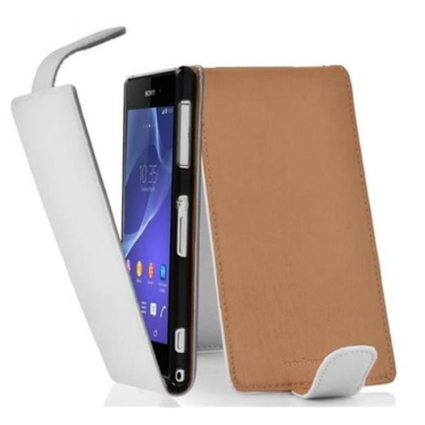 Cadorabo Sony Xperia Z2 DESIGN FLIP-stil Fodral Skal i konstläder Struktur VIT ALABASTER