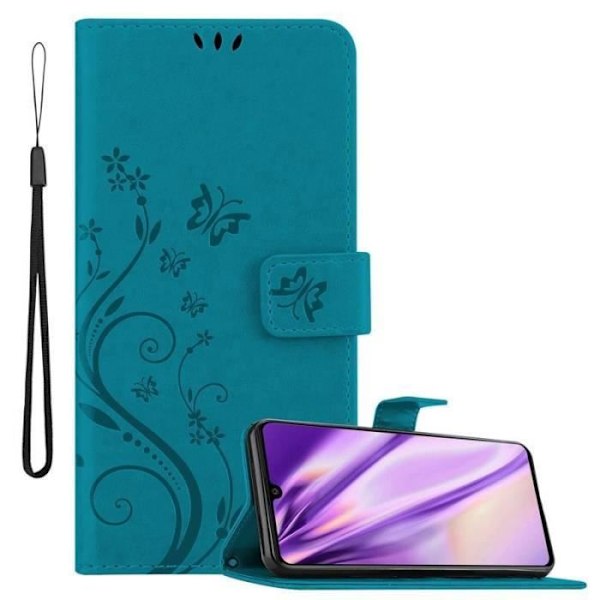 Fodral - CADORABO - Samsung Galaxy A41 - Blommigt konstläder - Magnetisk stängning - Praktiskt stöd Blå