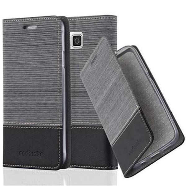 Samsung Galaxy ALPHA-fodral i GRÅ SVART från Cadorabo (FABRIC-LEATHERETTE Design) Helt skyddsfodral med flipskydd och