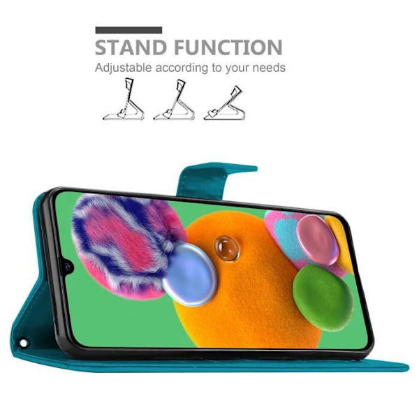 Coque - CADORABO - Samsung Galaxy A90 5G - Similicuir - Blommig - Ställfunktion BLOMMA BLÅ