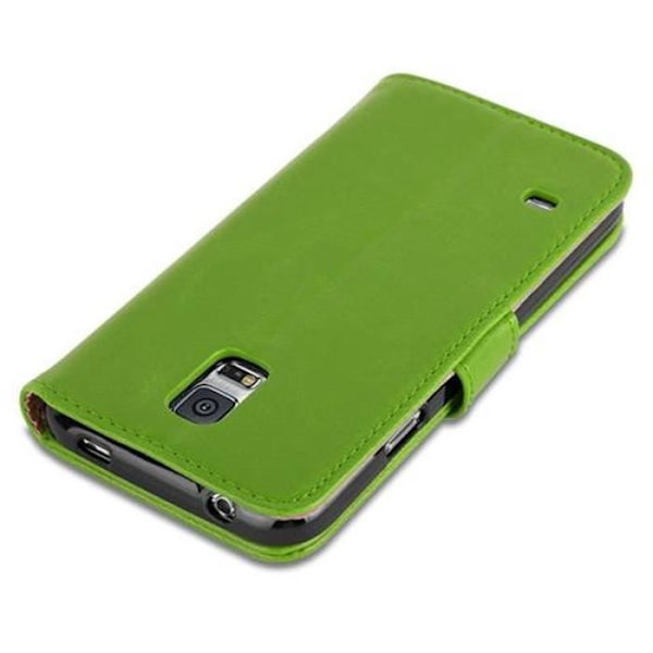 Cadorabo-fodral Samsung Galaxy S5 / S5 NEO GREEN PRE LUXURY Magnetisk skyddsfodral som stöder stativ och kortplats
