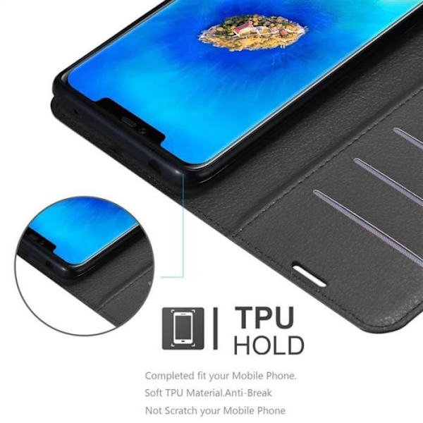 Fodral - CADORABO - Huawei MATE 20 PRO - Imiterat läder - Stativfunktion - 3 kortfack Svart