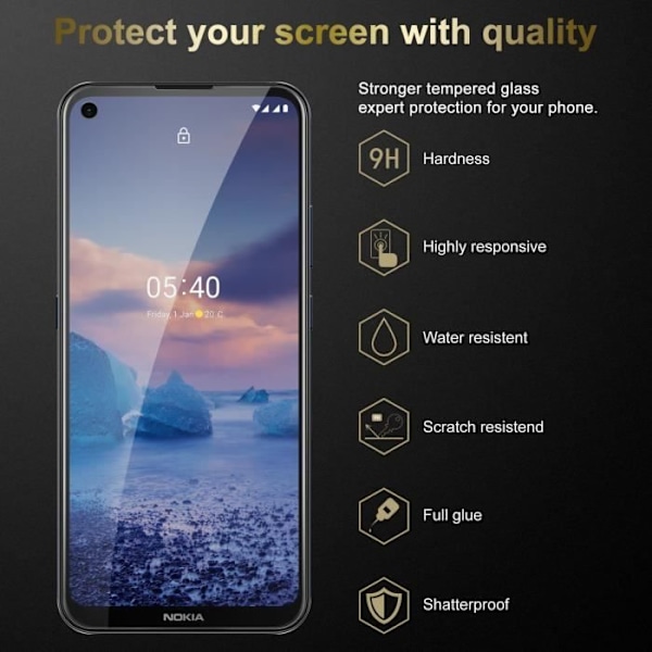 3x skärmskydd i härdat glas för Nokia 5.4 Skyddsfilm gjord av HÖGT TRANSPARENT härdat härdat glas Vit