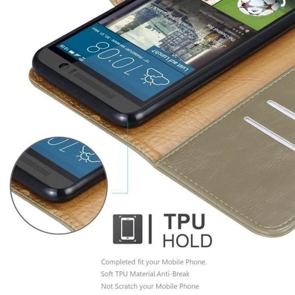 HTC One M9 fodral - CADORABO - Brun - Imiterat läder - Stativfunktion - Kortfack kastanj