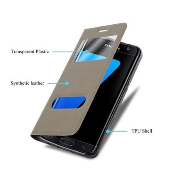 Samsung Galaxy S7 EDGE Fodral i STONE BROWN av Cadorabo (Design VIEW) Helt skyddsfodral med flipskydd, stativ