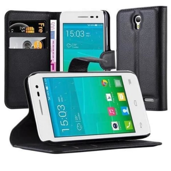 Cadorabo Fodral Alcatel ONE Touch S3 SVART Fodral Helt skydd Skydd Magnetlås stöder kortplats för stativ