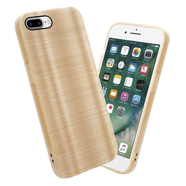 Skal för iPhone 7 PLUS / 7S PLUS / 8 PLUS Borstad Guld Kameraskydd Gul