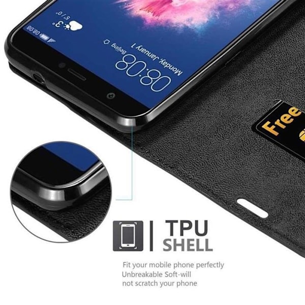 Coque för Huawei P SMART 2018 / Enjoy 7S Hållare i SVART NATT Etui Fodral Skydd Plånbok Wallet Svart