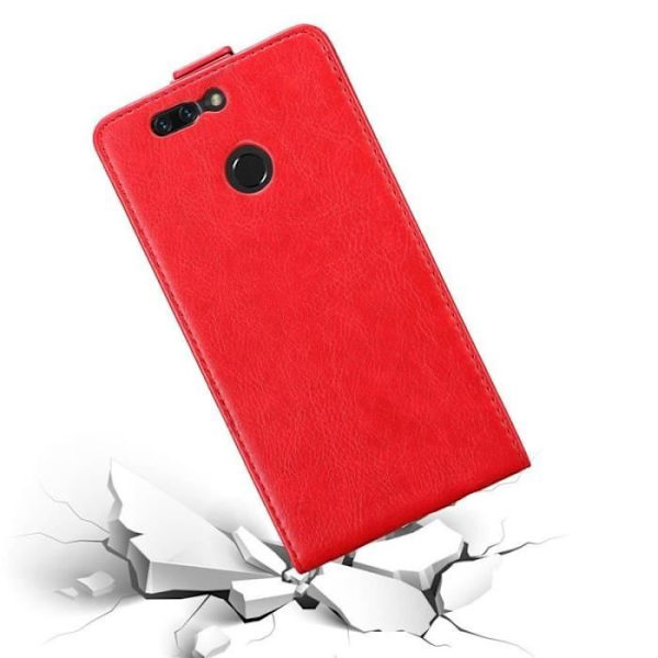 Coque - CADORABO - Honor 8 PRO - Syntetiskt läder - Röd - Magnetisk stängning Röd