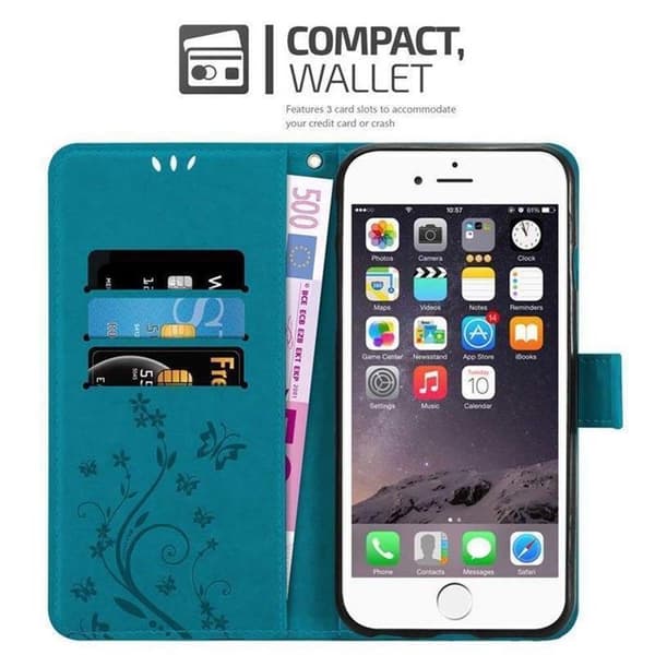 Fodral med lock för iPhone 6 PLUS / 6S PLUS Etui i BLÅ BLOMSTER Design Blomster Plånbok Blå