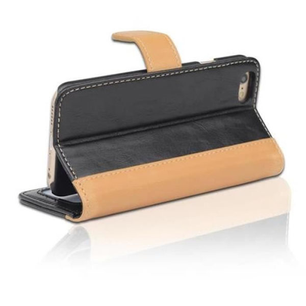 Apple iPhone 6 - iPhone 6S i KHAKI SVART från Cadorabo (TWO-TONE Design) Helt skyddsfodral med flip flik, stativ