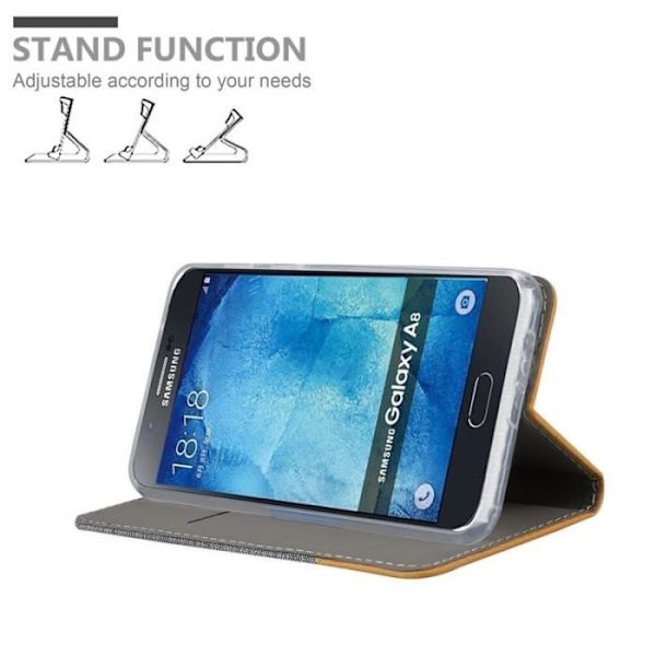 Plånboksfodral - CADORABO - Samsung Galaxy A8 2015 - Imiterat läder - Horisontellt stativ - Kortfack Grå