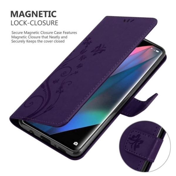 Coque för Oppo FIND X3 PRO - CADORABO - Blomsterskal - Syntetläder - Ställfunktion - Heltäckande skydd Mörk lila