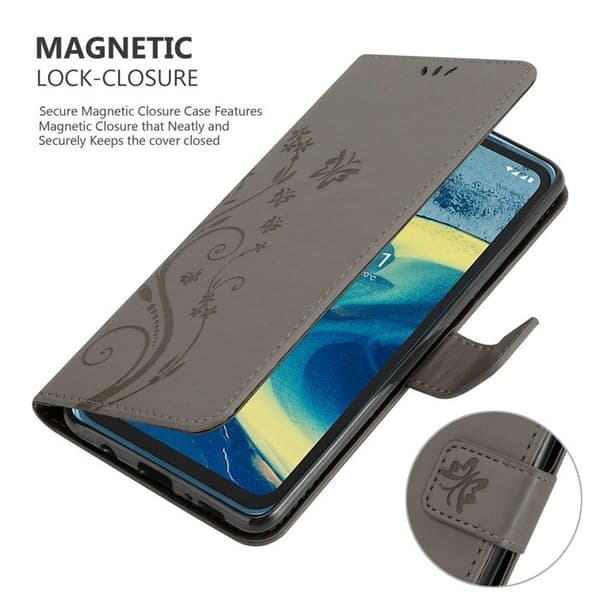 Fodral med lock för Nokia XR20 Etui i GRÅ BLOMMÖNSTER Skydd Design Blommig Plånbok Grå