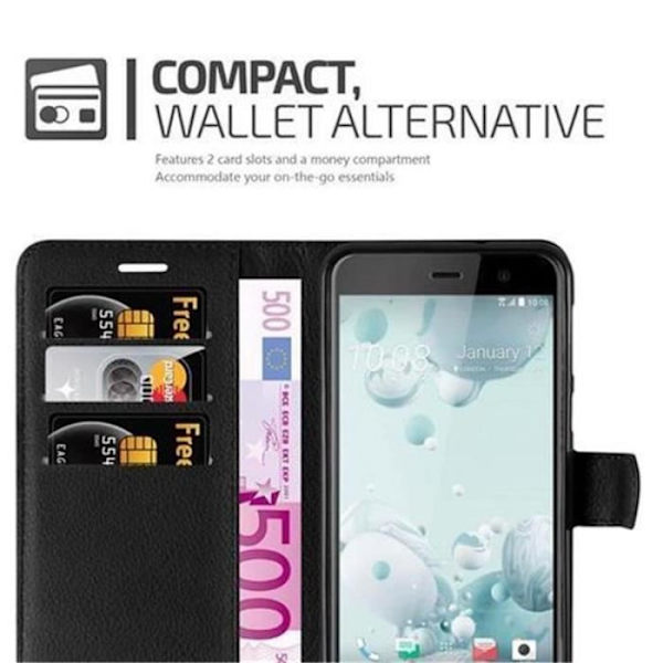 Cadorabo HTC U PLAY SVART Fodralskydd Fullt skyddande magnetlås (stöder stativ och kortplats)