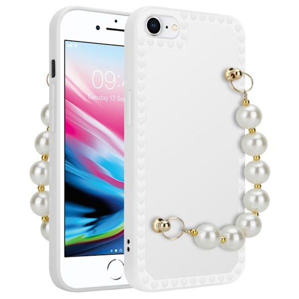 Skal för Apple iPhone 7 / 7S / 8 / SE 2020 i vitt med pärlor Fodral Cover Case i flexibel TPU-silikon med handledskedja Vit