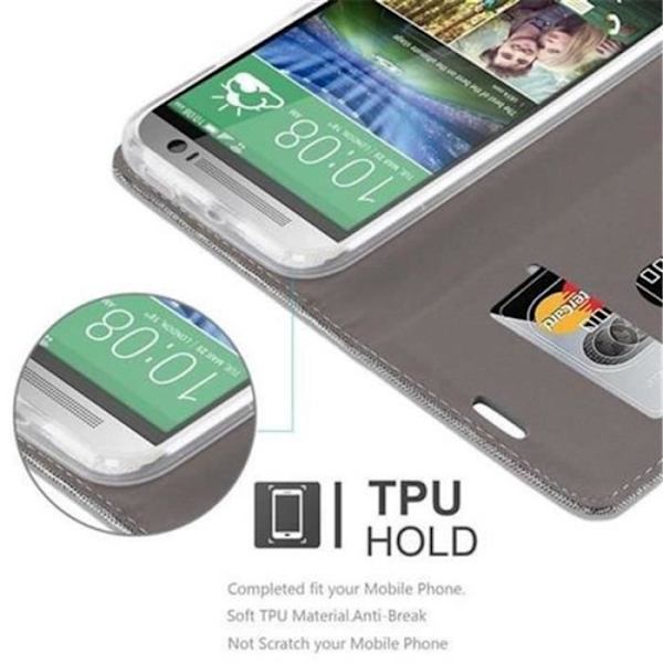 Cadorabo-fodral för HTC ONE M8 (2. Gen) LJUSGRÅ BRUNT TYG-IMATISKT LÄDER Magnetiskt fodralhölje stöder kortplats för stativ