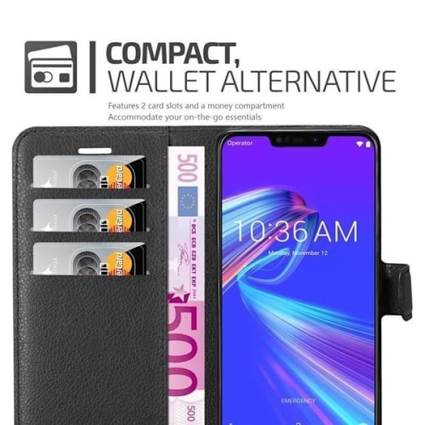 Fodral - CADORABO - Asus ZenFone Max M2 - Imiterat läder - Stativfunktion - 3 kortfack Svart