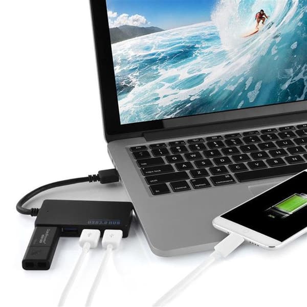 USB-hubb 4 portar USB 3.0 multi-interface Plug & Play USB-C hane till typ-C hona och ström i svart