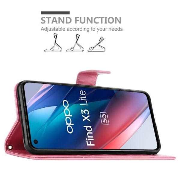 Coque för Oppo FIND X3 LITE - CADORABO - Rosablommig - Syntetläder - Ställfunktion - Kortfack Rosa blommig
